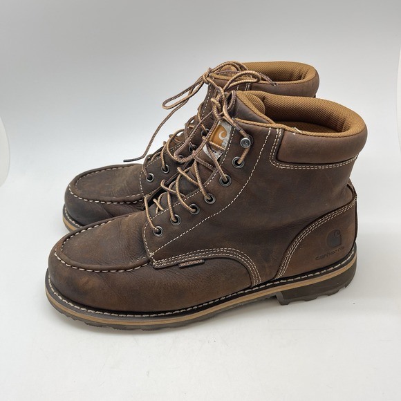 Carhartt Boots Mens 10.5 Moc Toe Wedge CMW6197 Leather Waterproof Brown Soft Toe - Picture 3 of 10